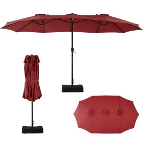 15ft Large Patio Umbrella With Base Included, Rectangle Table Umbrella Outdoor Patio, Outside Umbrellas For Deck, Market, Backyard (Color: Red)