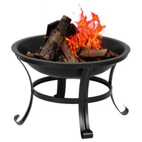 22in Wrought Iron Round Bent Leg Black Firewood Brazier (Color: Black)