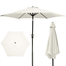 Outdoor Patio Umbrella With Push-button Tilt And Crank Handle, Beach Umbrella For Shade With 6 Sturdy Metal Ribs, UV And Water Resistant (Option: Creamy White)