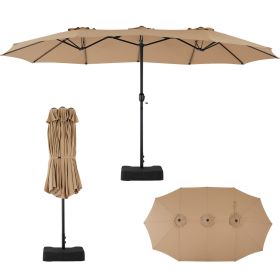 15ft Large Patio Umbrella With Base Included, Rectangle Table Umbrella Outdoor Patio, Outside Umbrellas For Deck, Market, Backyard (Color: Khaki)