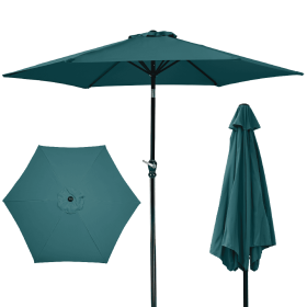 Outdoor Patio Umbrella With Push-button Tilt And Crank Handle, Beach Umbrella For Shade With 6 Sturdy Metal Ribs, UV And Water Resistant (Option: Peacock Blue)