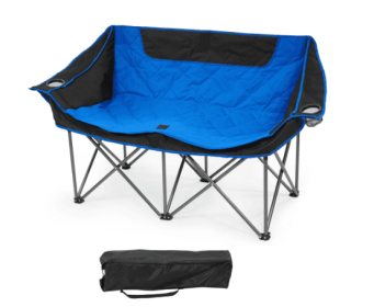 Outdoor Camping Chair, Oversized Recliner With Armrests, Cup Holder And Carrying Bag, Outdoor Heavy Duty Folding Chair (Option: Black blue)