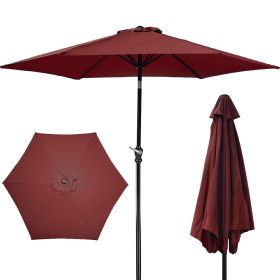 Outdoor Patio Umbrella With Push-button Tilt And Crank Handle, Beach Umbrella For Shade With 6 Sturdy Metal Ribs, UV And Water Resistant (Option: Burgundy)