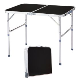 3ft Black Outdoor Folding Table Aluminum Alloy Rectangular 50kg Two Fold Tabletop (Color: Black)